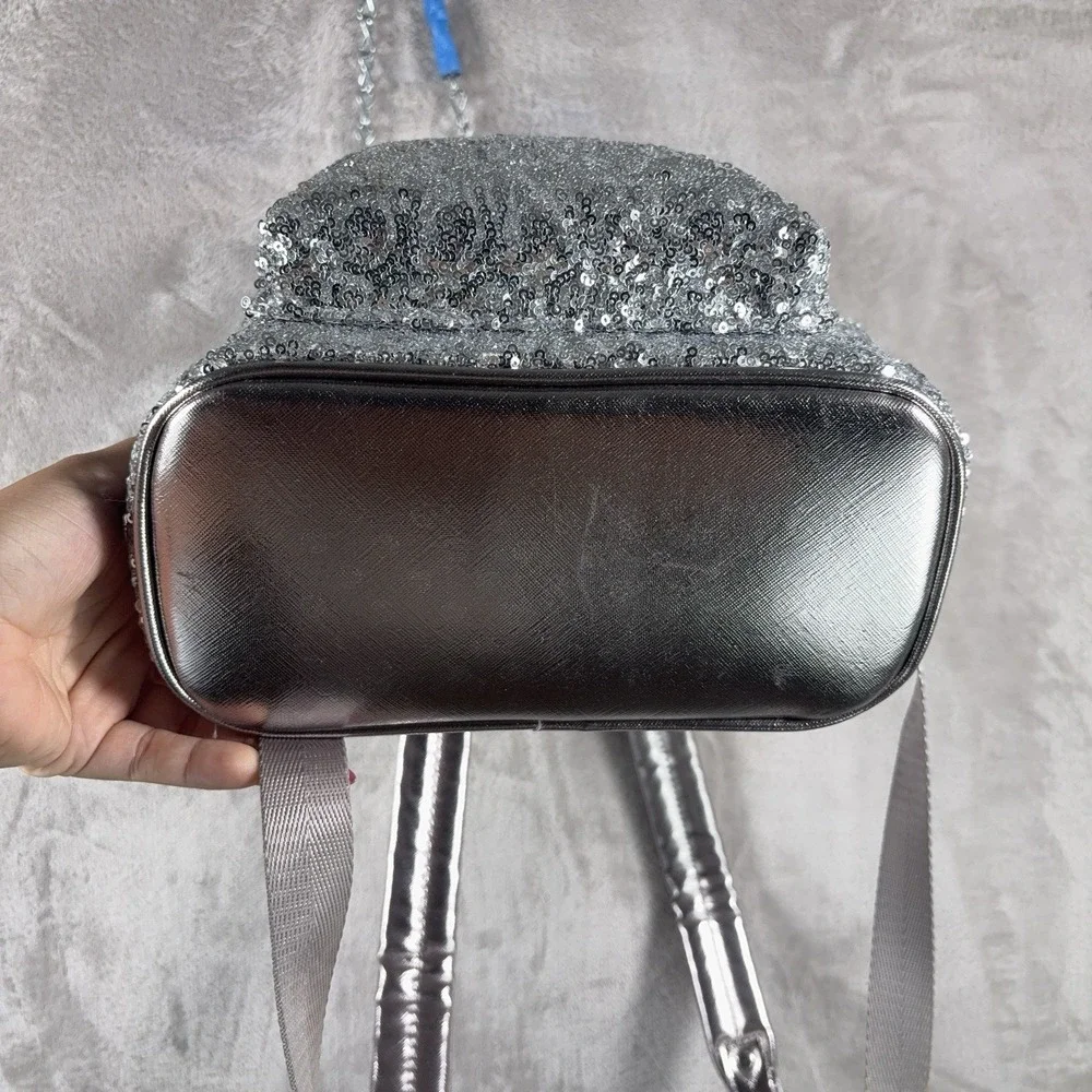 Loungefly Disney Minnie Mouse Silver Sequin 3D Ears Bow Mini Backpack Bag